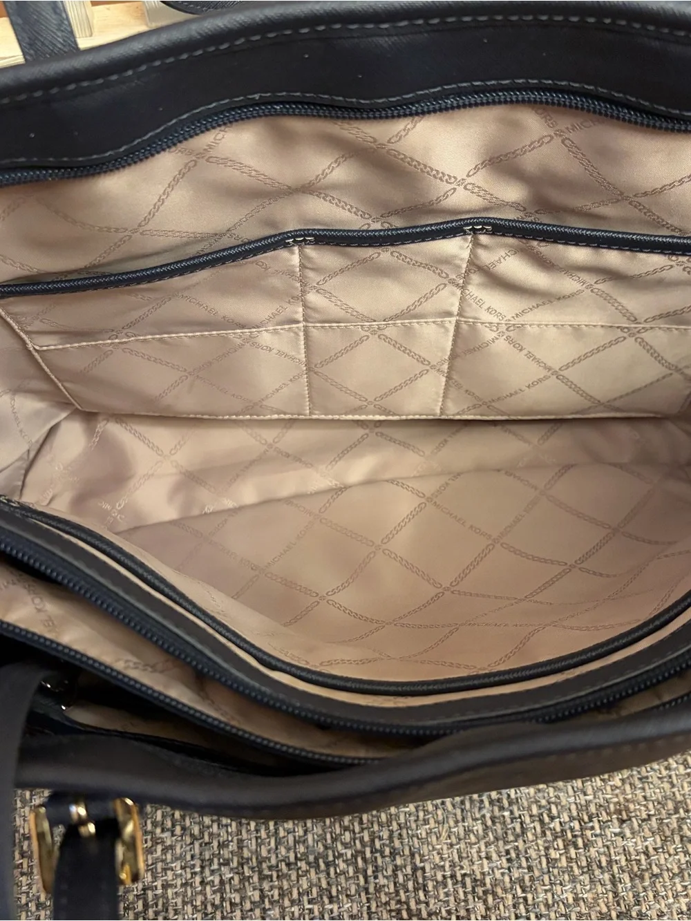 Michael Kors Navy Saffiano Leather Tote with Gold Hardware